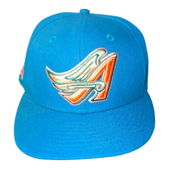 Hat Club New Era 7 3/4 Anaheim Angels Cap Badlands Teal Peach Disney Wing LA Los - Picture 1 of 9